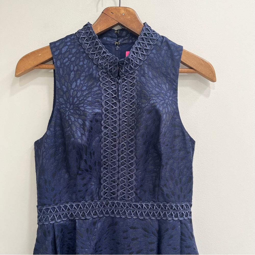 Lilly Pulitzer Franci Dress in True Navy Metallic Jacquard Size 8 - Picture 9 of 16